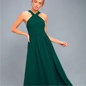 Lulus Air of Romance Forest Green Maxi Dress Size m